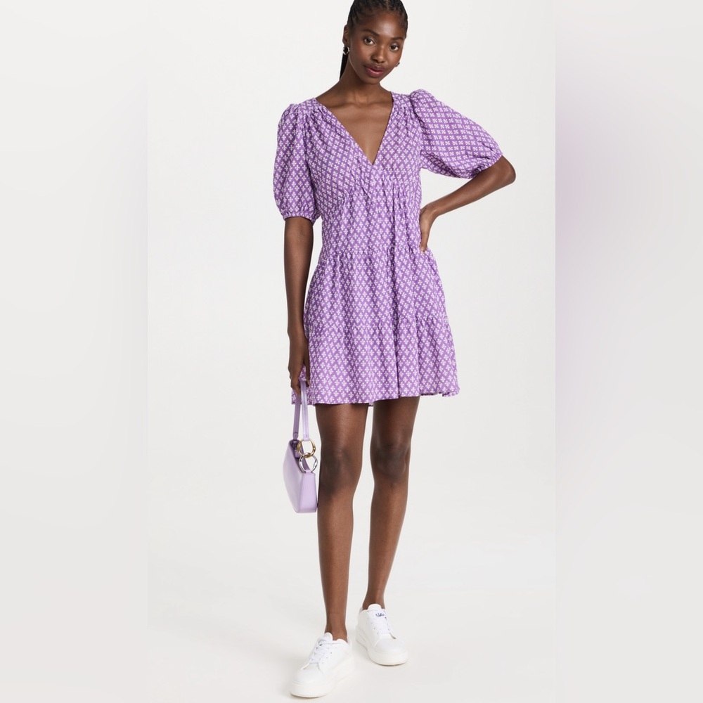 Xirena NWT Nissa Printed Dress w/ Pockets Size M in Purple & White 100% Cotton